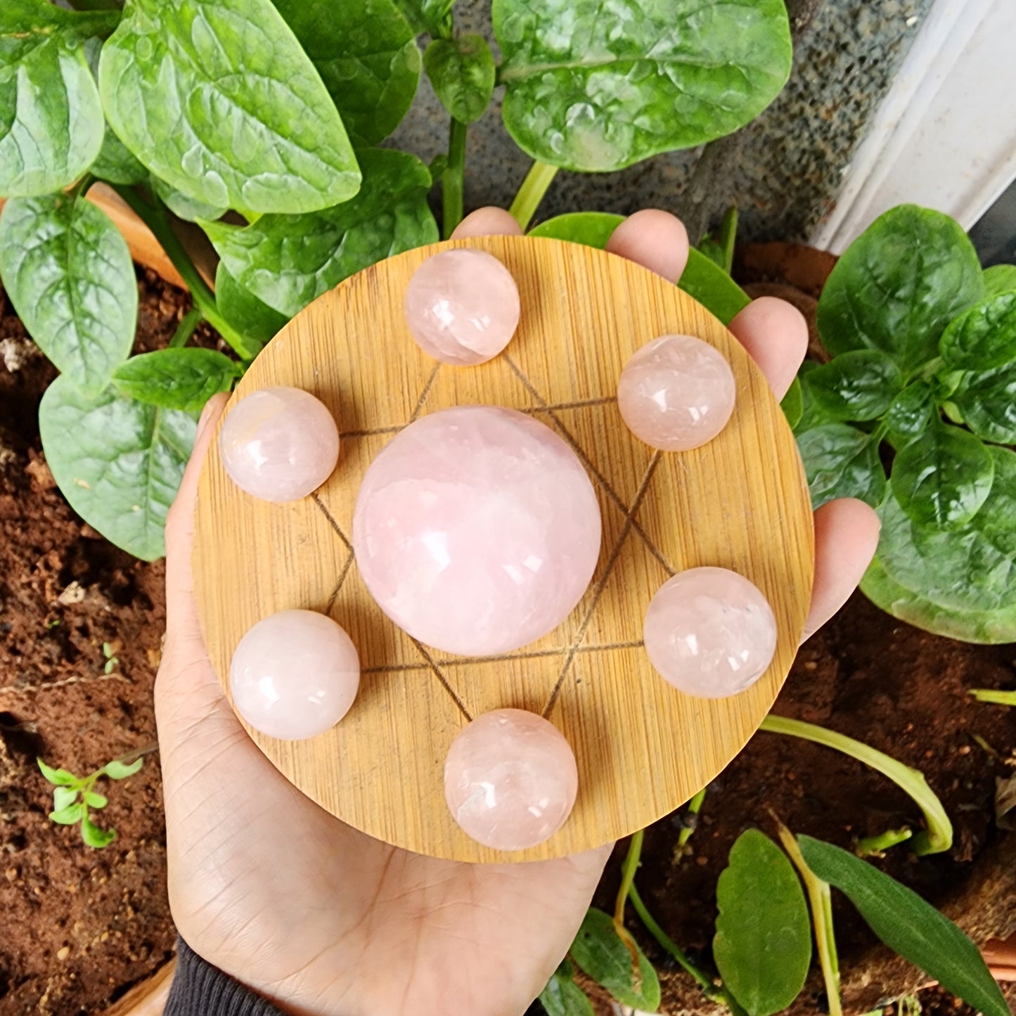 ROSE QUARTZ SPHERE Pentacle Grid