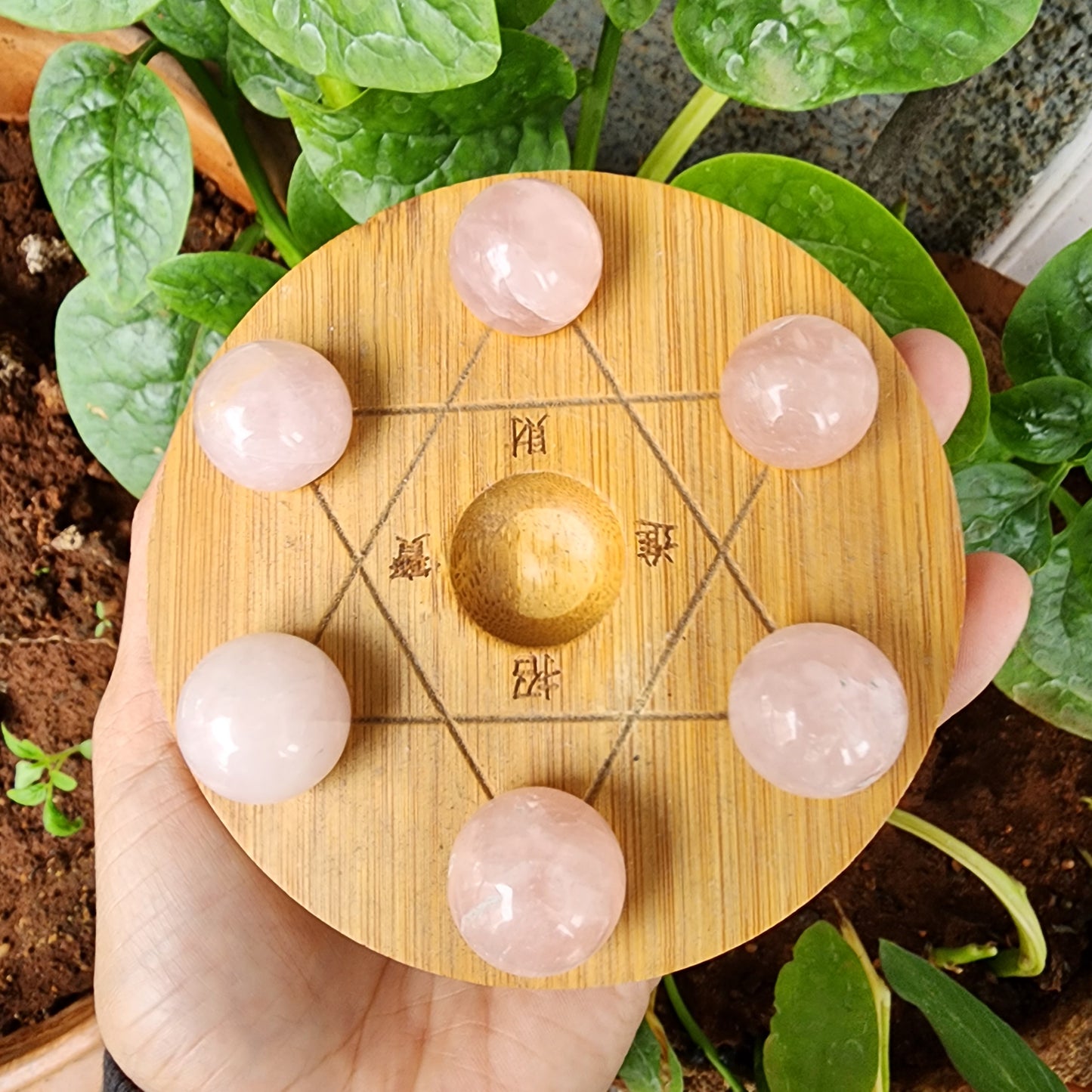 ROSE QUARTZ SPHERE Pentacle Grid