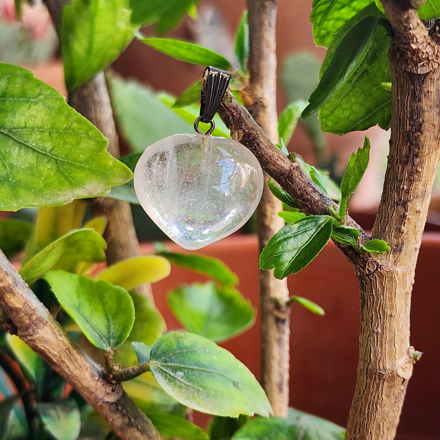 Clear Quartz Puffy Heart Pendant