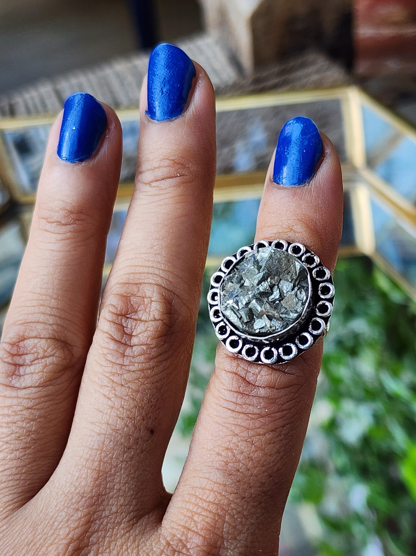 Pyrite Round Adjustable Ring