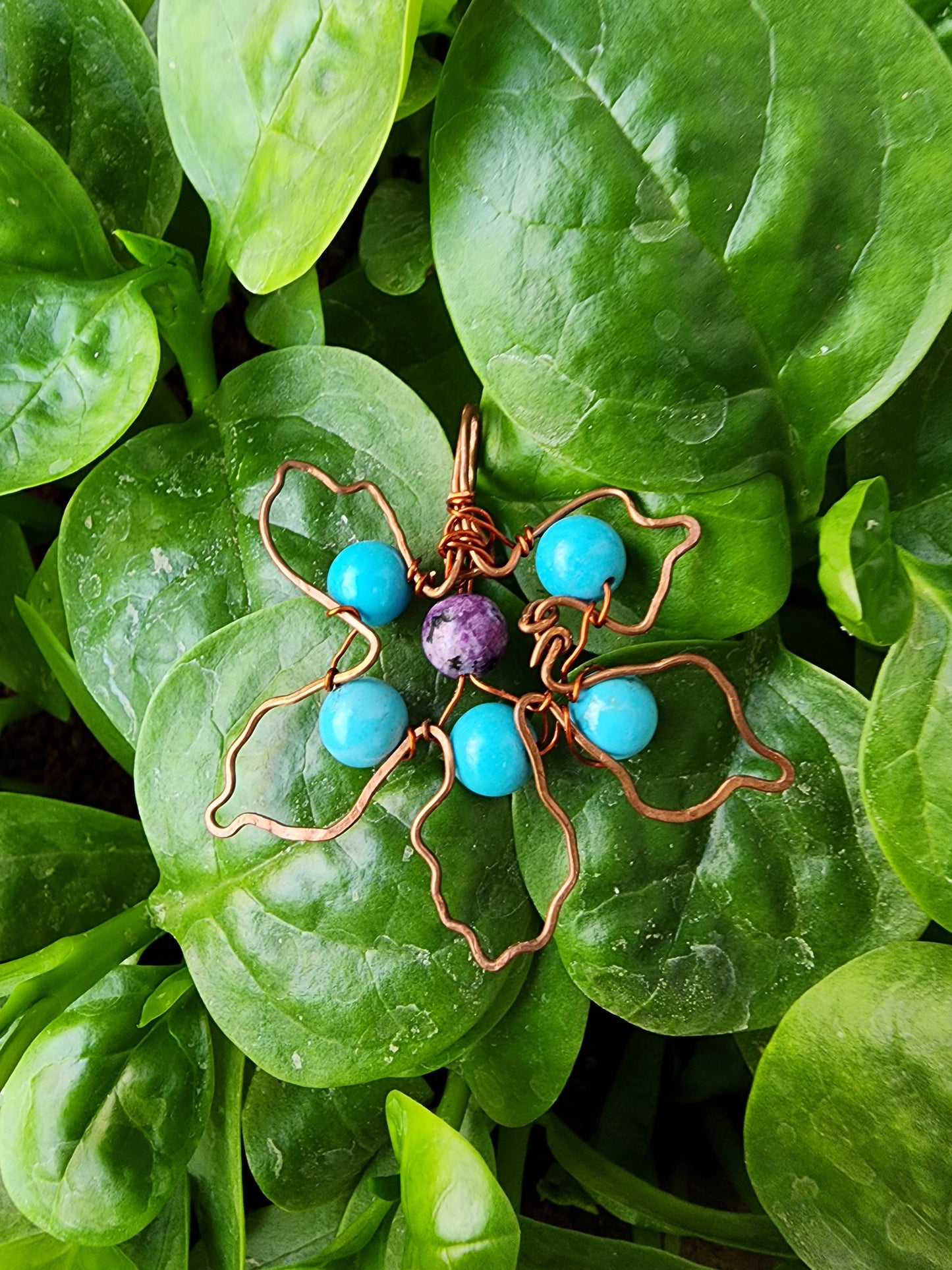 Turquoise copper flower Pendant