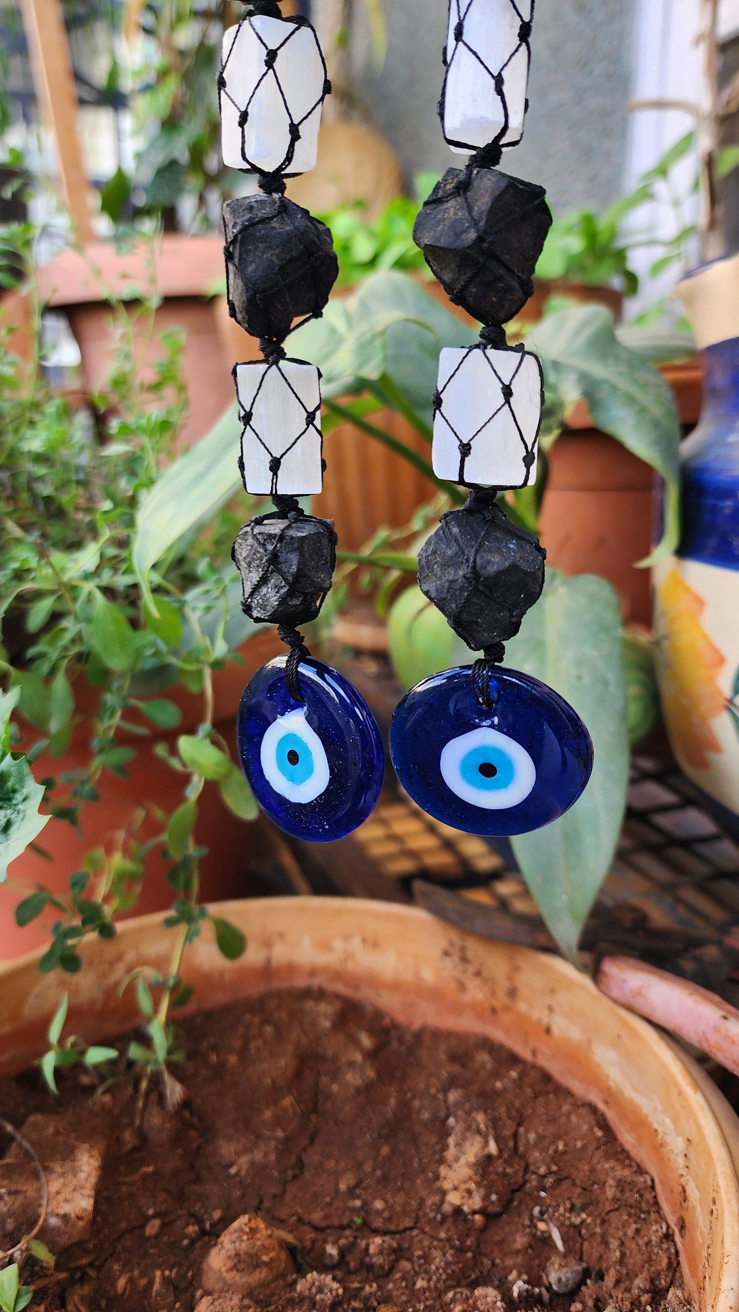 Evil Eye - Black Tourmaline and Selenite Protection Dangler