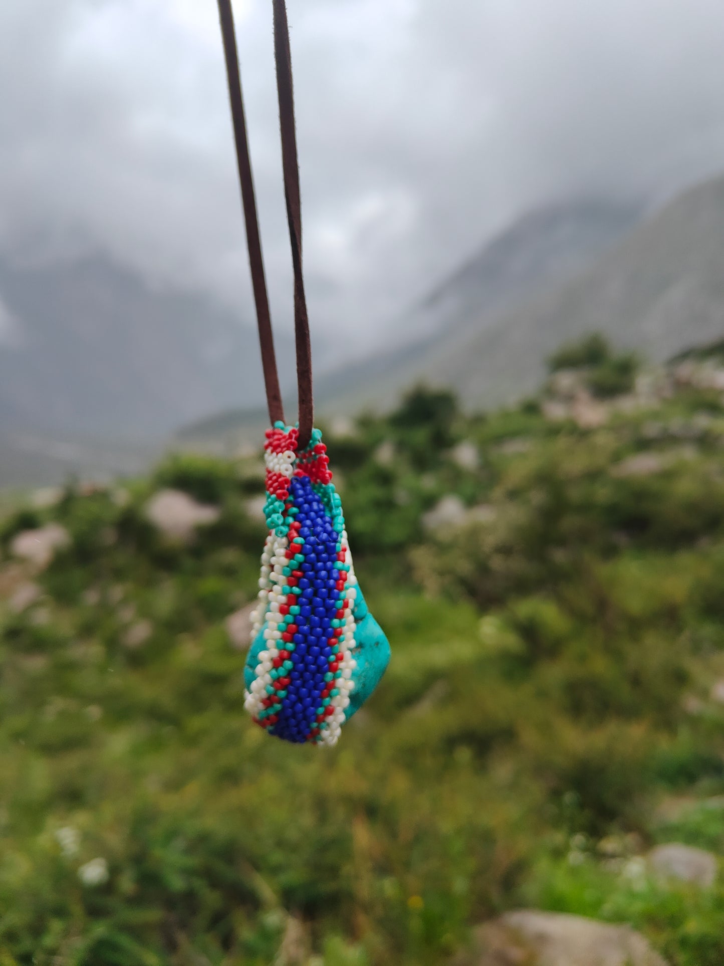 Turquoise Pendant with Glass beaded bezel